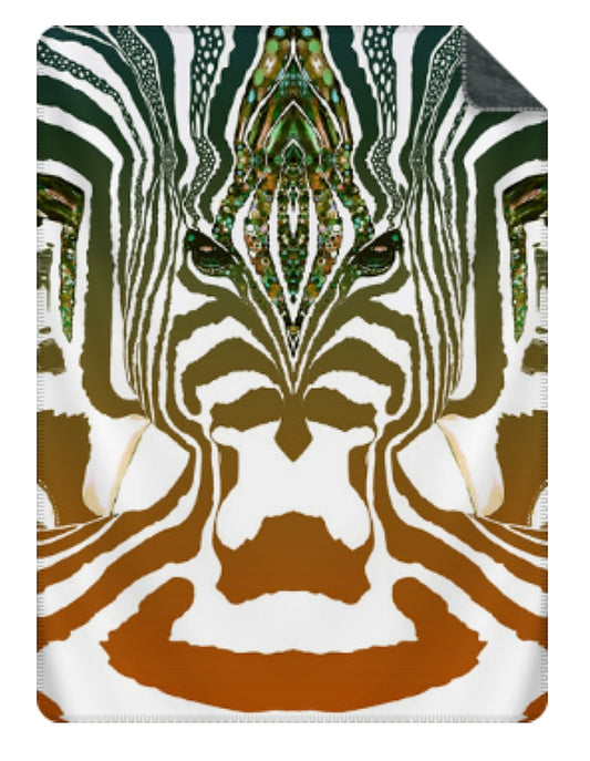 ZEBRA brun cognac -petrolium- Stor sammetslen filt- Design by Helena Mernissi